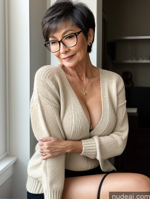 related ai porn images free for Milf Two Perfect Boobs Beautiful Glasses Perfect Body Short Hair 70s Chinese Bra Casual Professor Sweater Cleavage Dark Lighting Detailed Sexy Face