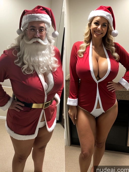 ai nude image of there are two pictures of a woman dressed as santa claus pics of Milf One Busty Huge Boobs Tanned Skin Brazilian Front View Lab Coat Microkini Professor Thong Santa 60s