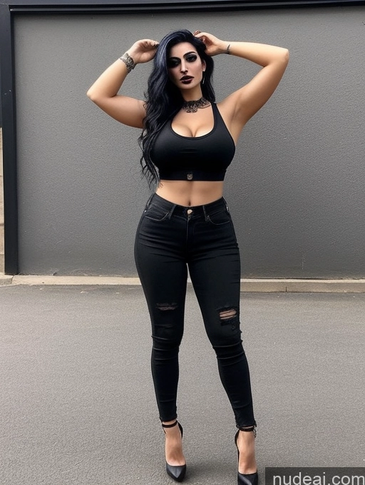 ai nude image of a woman in black top and ripped jeans posing for a picture pics of Perfect Boobs Perfect Body Big Hips Goth Jeans Tank Top 30s Persian