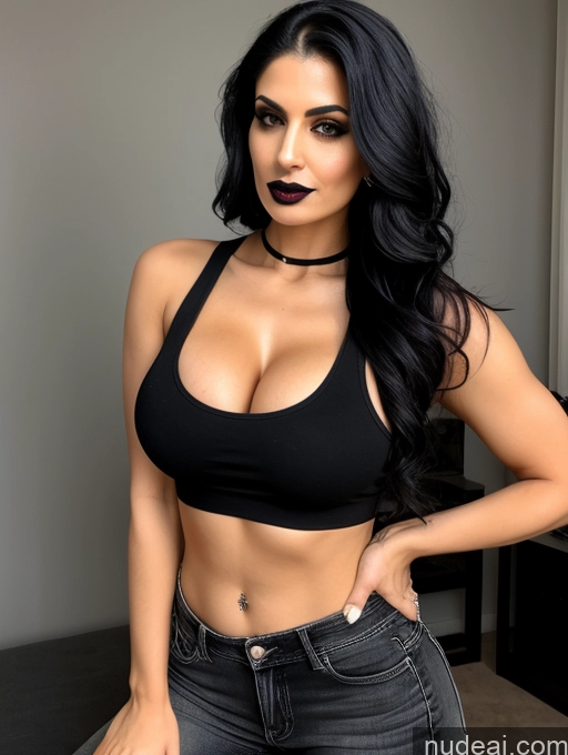 ai nude image of araffed woman with black hair and a black bra top pics of Perfect Boobs Perfect Body Big Hips Goth Jeans Tank Top 30s Persian