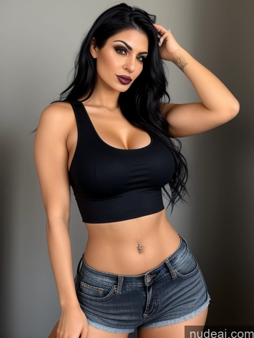 ai nude image of arafed woman in a black top and denim shorts posing for a picture pics of Perfect Boobs Perfect Body Big Hips Goth Jeans Tank Top 30s Persian