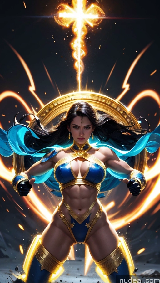 related ai porn images free for Bodybuilder Busty Muscular Abs Several Perfect Body Surrealist Superhero Powering Up Ukraine Battlefield Neon Lights Clothes: Yellow Gold Jewelry