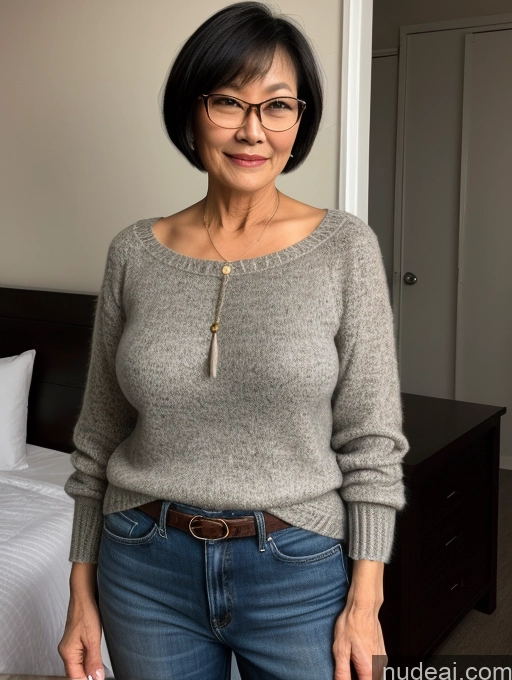 related ai porn images free for Milf Two Perfect Boobs Beautiful Glasses Perfect Body Short Hair Chinese Bra Casual Professor Sweater Cleavage Dark Lighting Detailed Sexy Face 70s