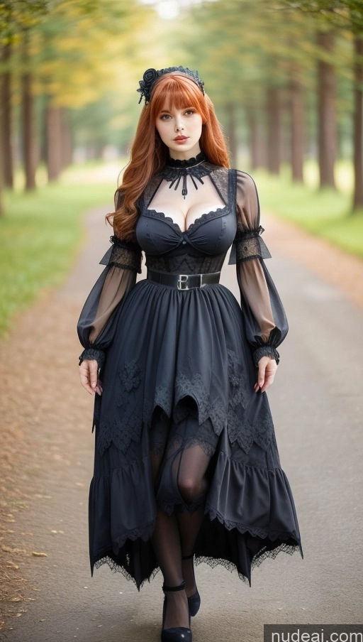 ai nude image of arafed woman in a black dress walking down a path pics of 20s Ginger Front View Better Leggins - Goth Busty T-pose Haute Couture V2