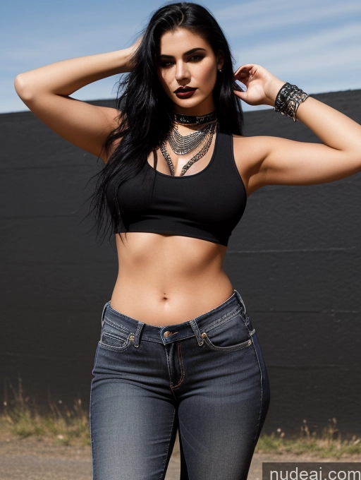 ai nude image of arafed woman in black top and jeans posing for a picture pics of Perfect Boobs Perfect Body Big Hips Native American Jeans Goth Boots Tank Top 18