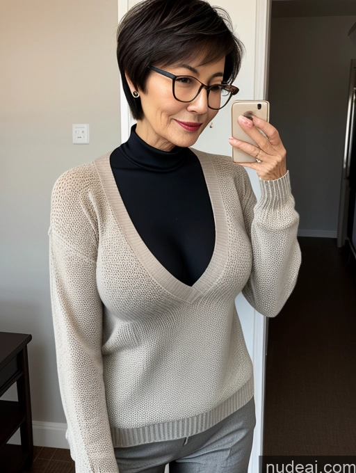 related ai porn images free for Milf Two Perfect Boobs Beautiful Glasses Perfect Body Short Hair 70s Chinese Bra Casual Professor Sweater Cleavage Dark Lighting Detailed Sexy Face Side View