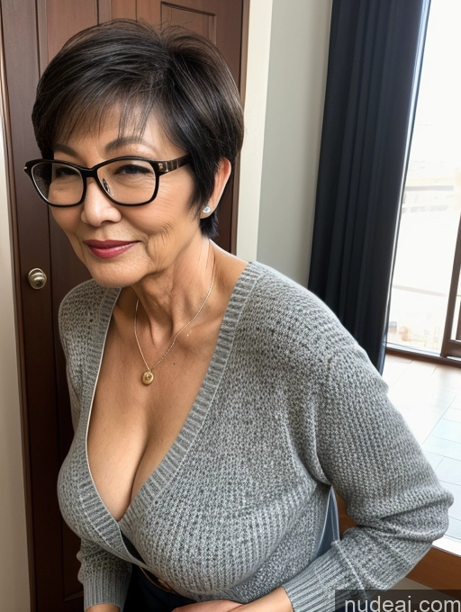 related ai porn images free for Milf Two Perfect Boobs Beautiful Glasses Perfect Body Short Hair 70s Chinese Bra Casual Professor Sweater Cleavage Dark Lighting Detailed Sexy Face Side View