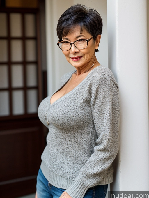 related ai porn images free for Milf Two Perfect Boobs Beautiful Glasses Perfect Body Short Hair 70s Chinese Bra Casual Professor Sweater Cleavage Dark Lighting Detailed Sexy Face Side View