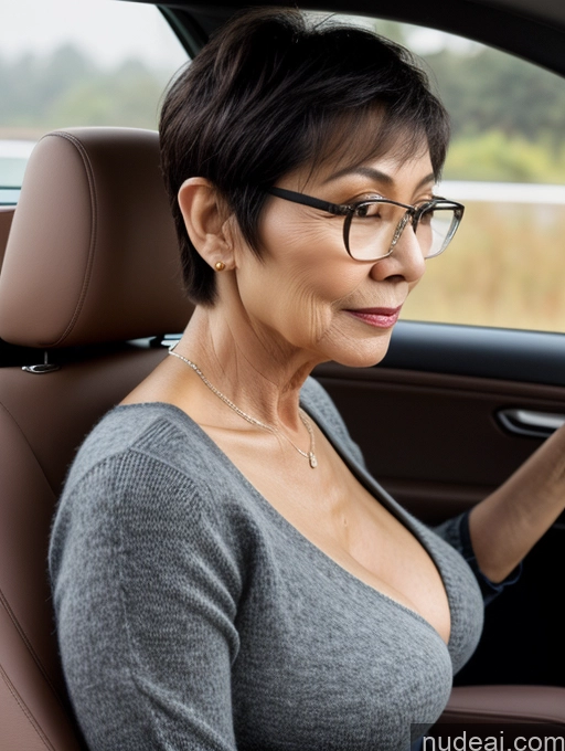 related ai porn images free for Milf Two Perfect Boobs Beautiful Glasses Perfect Body Short Hair 70s Chinese Bra Casual Professor Sweater Cleavage Dark Lighting Detailed Sexy Face Side View Car