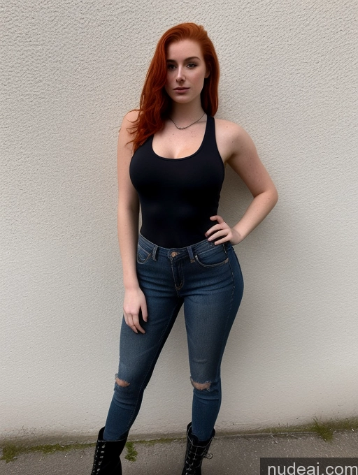 ai nude image of arafed woman in black top and jeans posing for a picture pics of Perfect Boobs Perfect Body Big Hips Jeans Boots Tank Top Detailed Goth Irish 18