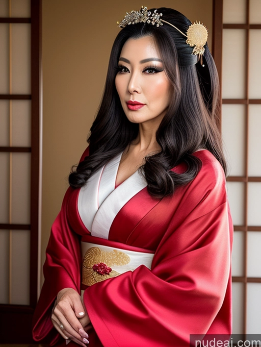 ai nude image of araffe woman in a red kimono with a gold crown pics of Milf Beautiful Long Hair Pouting Lips Sexy Face 50s Asian Geisha