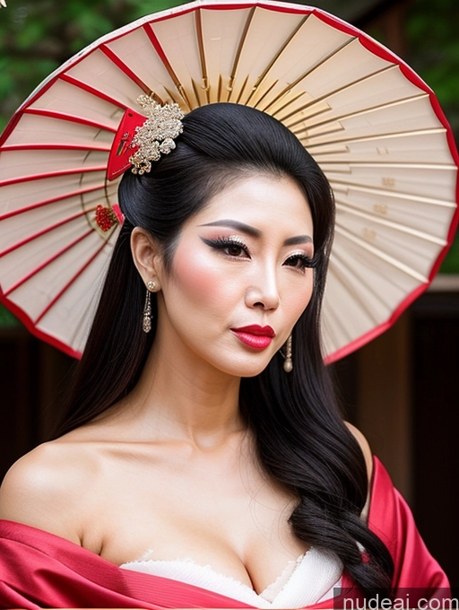 ai nude image of araffe woman with a red and white umbrella and a red dress pics of Milf Beautiful Long Hair Pouting Lips Sexy Face 50s Asian Geisha Cumshot