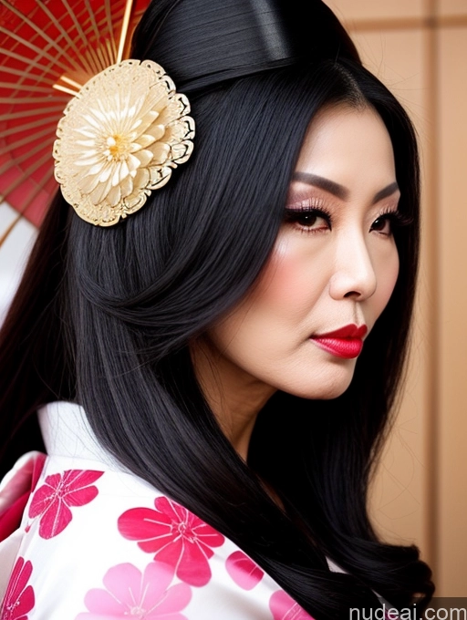 ai nude image of araffe woman with a flowered hair piece and a red umbrella pics of Milf Beautiful Long Hair Pouting Lips Sexy Face Asian Geisha Cumshot 60s