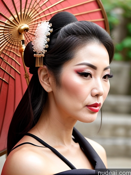 ai nude image of araffe woman with a red umbrella and a black dress pics of Milf Beautiful Pouting Lips Sexy Face Asian Geisha Cumshot 60s Hair Bun