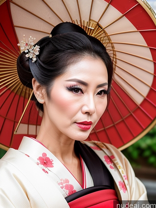 ai nude image of there is a woman in a kimono with a red umbrella pics of Milf Beautiful Pouting Lips Sexy Face Asian Geisha Cumshot 60s Hair Bun