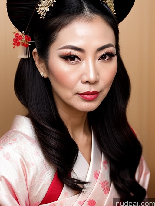 ai nude image of araffe asian woman with a red and white dress and a black hair comb pics of Milf Beautiful Pouting Lips Sexy Face Asian Geisha Cumshot 60s Hair Bun