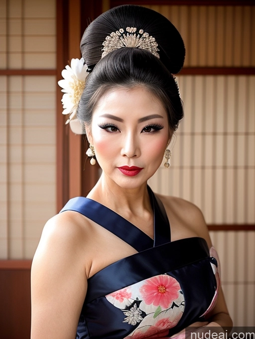 ai nude image of arafed asian woman in a blue dress with a flower in her hair pics of Milf Beautiful Pouting Lips Sexy Face Asian Geisha Cumshot 60s Hair Bun