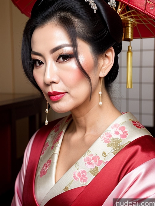 ai nude image of there is a woman in a red and white dress with a red umbrella pics of Milf Beautiful Pouting Lips Sexy Face Asian Geisha Cumshot 60s Hair Bun