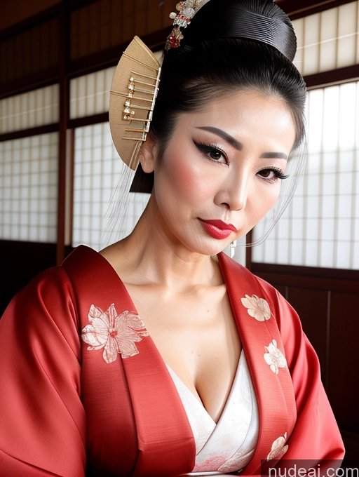 ai nude image of there is a woman in a kimono with a fan on her head pics of Milf Beautiful Pouting Lips Sexy Face Asian Geisha Cumshot 60s Hair Bun