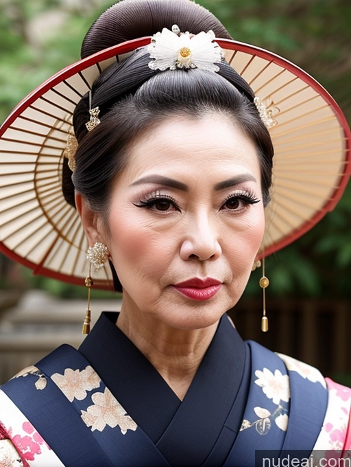 ai nude image of araffe woman in a kimono with a large hat and a flowered umbrella pics of Milf Beautiful Pouting Lips Sexy Face Asian Geisha Cumshot 60s Hair Bun