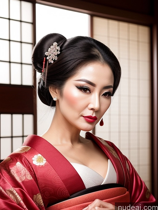 ai nude image of araffe asian woman in a kimono with a red and gold dress pics of Milf Beautiful Pouting Lips Asian Geisha 60s Hair Bun Seductive