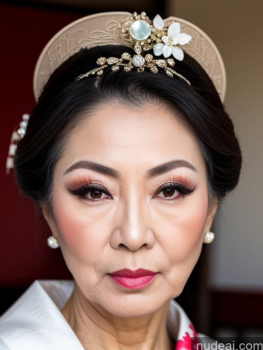 ai nude image of arafed asian woman with a tiara and a pink flower in her hair pics of Milf Beautiful Pouting Lips Asian Geisha Hair Bun Seductive 70s