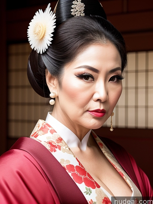 ai nude image of there is a woman in a kimono with a flower in her hair pics of Milf Asian Geisha Hair Bun 60s Chubby Pouting Lips Sexy Face