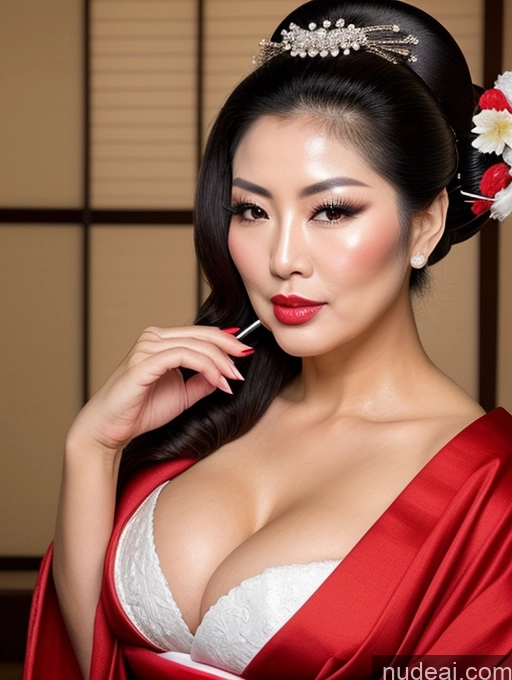 ai nude image of araffe asian woman in a kimono with a flower in her hair pics of Milf Asian Geisha 60s Chubby Pouting Lips Sexy Face Long Hair Cumshot