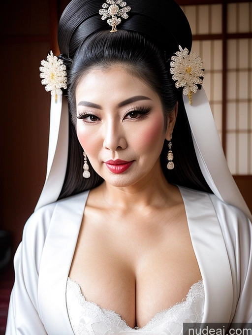 ai nude image of araffe woman in a white dress with a veil and flowers in her hair pics of Milf Asian Geisha Chubby Pouting Lips Sexy Face Long Hair Cumshot 70s