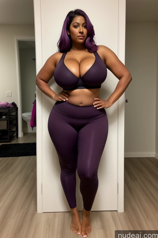 related ai porn images free for Milf One Busty Huge Boobs Big Ass Thick Chubby Big Hips Tall Long Legs Dark Skin 50s Sexy Face Indian Front View T-pose Dark Lighting Detailed Sports Bra Yoga Pants Purple Hair Harem Pants Seductive Changing Room