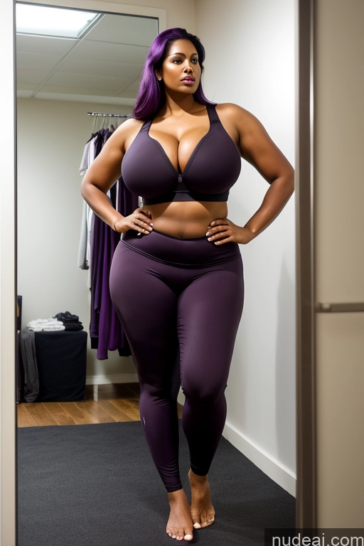 related ai porn images free for Milf One Busty Huge Boobs Big Ass Thick Chubby Big Hips Tall Long Legs Dark Skin 50s Sexy Face Indian Front View T-pose Dark Lighting Detailed Sports Bra Yoga Pants Purple Hair Seductive Changing Room