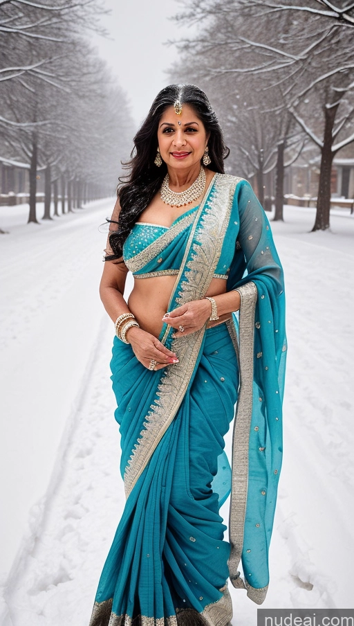 ai nude image of araffe woman in a blue sari standing in the snow pics of Milf Busty Big Ass 70s Long Hair Indian Bikini One Diamond Jewelry Snow Sari