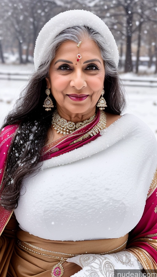 ai nude image of araffe woman in traditional indian dress posing for a picture pics of Milf Busty Big Ass 70s Long Hair Indian One Diamond Jewelry Snow Sari