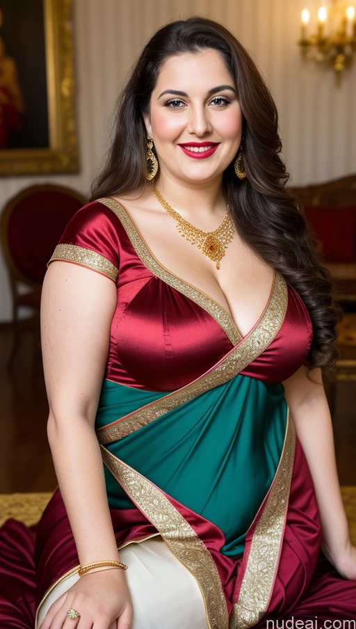 ai nude image of araffe woman in a red and green sari sitting on a red couch pics of Milf Busty Beautiful Lipstick Thick Chubby Big Hips Fat Fairer Skin 20s Happy Seductive Brunette Long Hair Russian Party Front View Straddling Sari Blouse Dirndl Victorian Cleavage Gold Jewelry