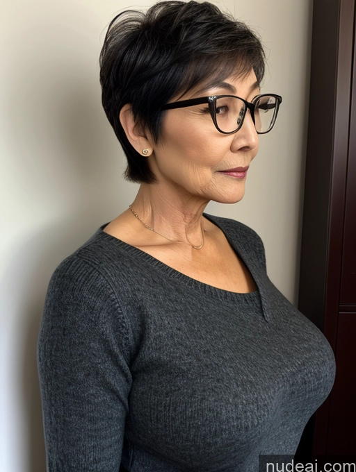 related ai porn images free for Milf Two Perfect Boobs Beautiful Glasses Perfect Body Short Hair 70s Chinese Side View Bra Casual Professor Sweater Cleavage Dark Lighting Detailed Sexy Face