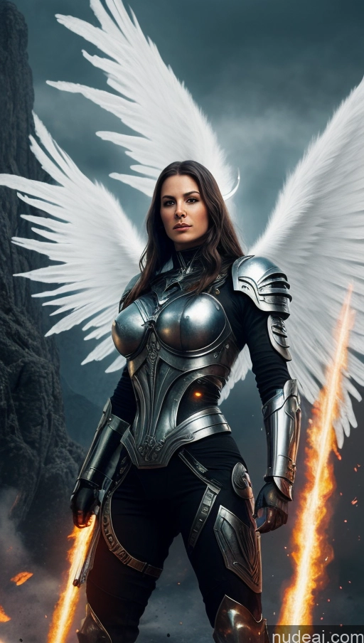 ai nude image of a close up of a woman in armor with wings on a mountain pics of Busty Abs Surrealist Dynamic View Powering Up Several Heat Vision Angel Viking Battlefield Muscular Cyborg