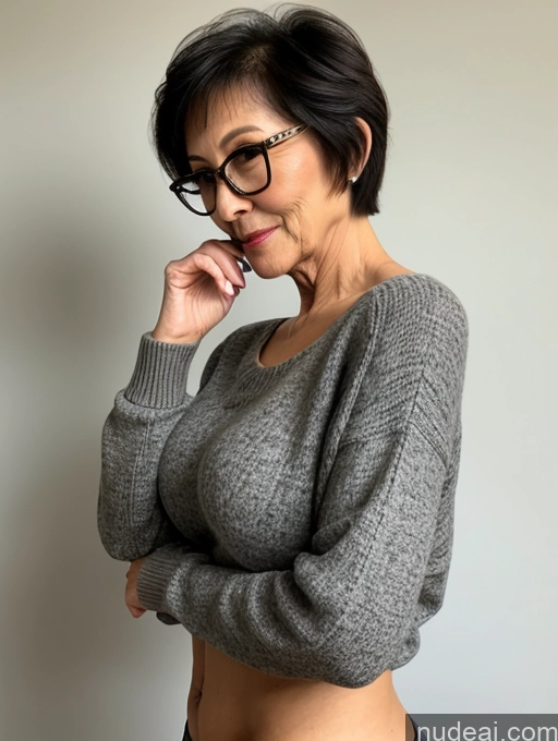 related ai porn images free for Milf Two Beautiful Glasses Perfect Body Short Hair 70s Chinese Side View Bra Casual Professor Sweater Cleavage Dark Lighting Detailed Sexy Face Small Tits