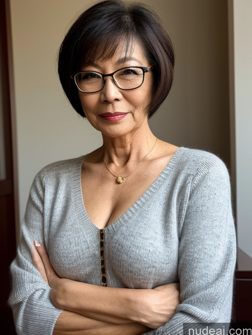 related ai porn images free for Milf Two Beautiful Glasses Perfect Body Short Hair 70s Chinese Side View Bra Casual Professor Sweater Cleavage Dark Lighting Detailed Sexy Face Small Tits