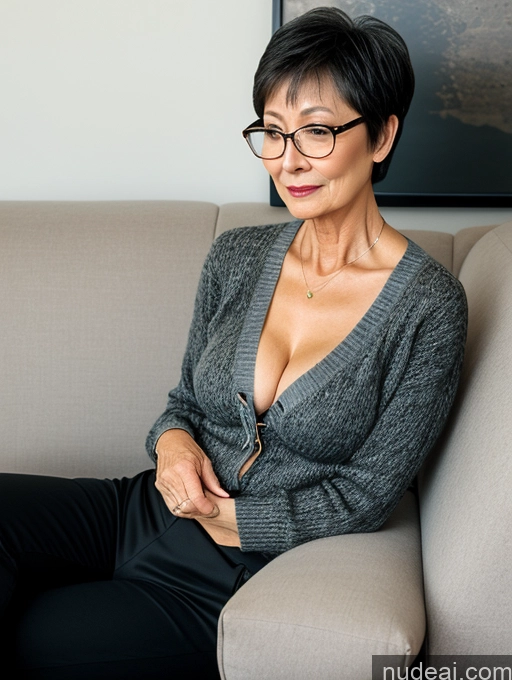 related ai porn images free for Milf Two Beautiful Glasses Perfect Body Short Hair 70s Chinese Side View Bra Casual Professor Sweater Cleavage Dark Lighting Detailed Sexy Face Small Tits Couch