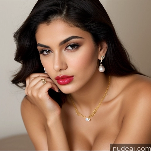 ai nude image of araffed woman with a necklace and earrings posing for a picture pics of Busty Lipstick Perfect Body Pubic Hair Black Hair Malaysian 18 Perfect Boobs Pouting Lips Diamond Jewelry Gold Jewelry Pearl Jewelry