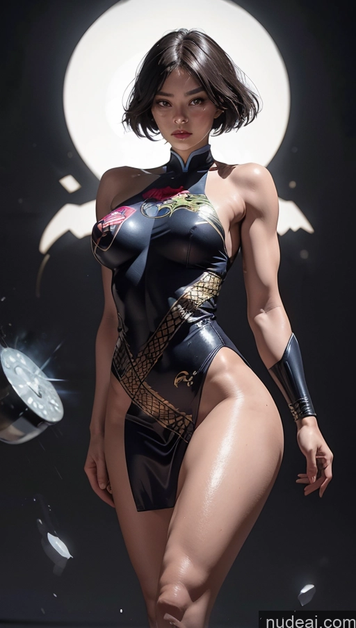 ai nude image of araffe woman in a black and gold costume posing for a picture pics of Several Perfect Boobs Muscular Abs Dynamic View Powering Up Surrealist Superheroine Superhero China Dress Of Kisaki (Blue Archive)