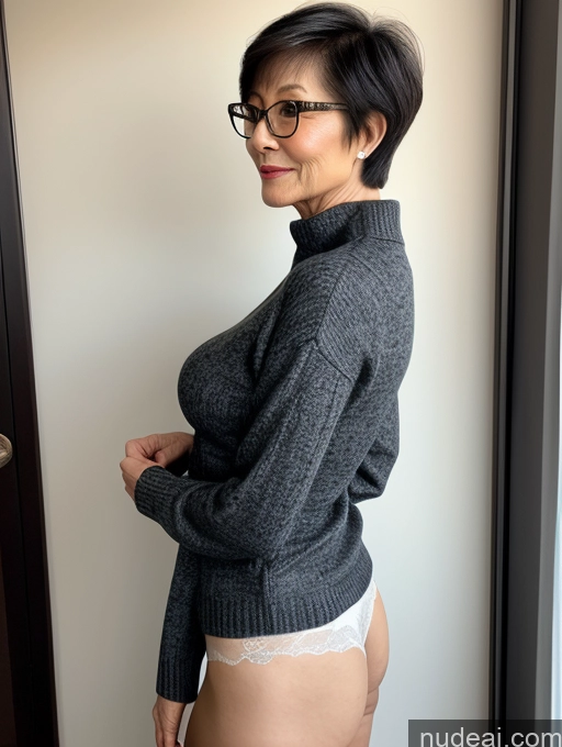 related ai porn images free for Milf Two Small Tits Beautiful Glasses Perfect Body Short Hair 70s Chinese Side View Bra Casual Professor Sweater Cleavage Dark Lighting Detailed Sexy Face