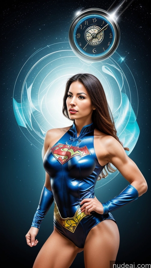 ai nude image of arafed woman in a blue costume with a clock above her head pics of Several Superheroine Perfect Boobs Muscular Abs Surrealist Superhero China Dress Of Kisaki (Blue Archive) Powering Up Dynamic View