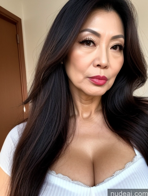 ai nude image of a close up of a woman with long hair wearing a white top pics of Milf EdgOrgasm Long Hair Pouting Lips Sexy Face 60s Asian Professor