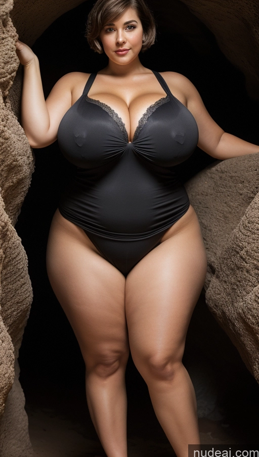 ai nude image of araffe woman in a black swimsuit posing in a cave pics of Huge Boobs Busty Big Ass Perfect Boobs Thick Big Hips Perfect Body Dirndl Simple Short Hair Cave