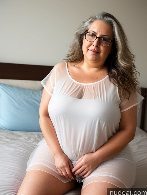 ai nude image of there is a woman sitting on a bed in a white shirt pics of Messy Glasses Fat Busty Sexy Face Blouse Dress Professor Casual Transparent Simple Big Ass Blowjob Czech 80s