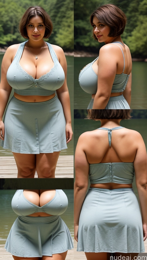 ai nude image of arafed woman in a blue dress posing for a picture pics of Huge Boobs Busty Big Ass Perfect Boobs Thick Big Hips Perfect Body Dirndl Simple Short Hair Pubic Hair Lake Chubby Mini Skirt