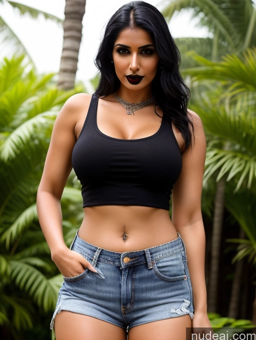 ai nude image of araffed woman in black top and denim shorts posing for a picture pics of Perfect Boobs Big Hips Perfect Body Indian Daisy Dukes Goth Jeans Tank Top 30s