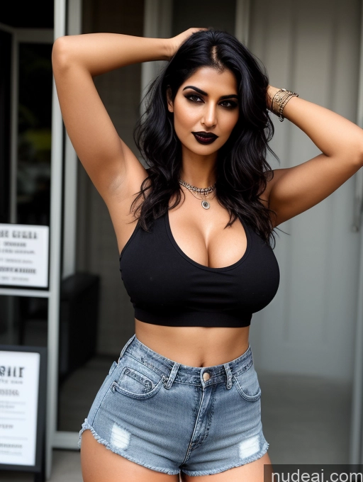 ai nude image of araffed woman in a black top and denim shorts posing for a picture pics of Perfect Boobs Big Hips Perfect Body Indian Daisy Dukes Goth Jeans Tank Top 30s