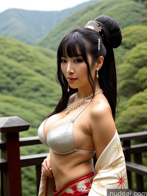 ai nude image of araffe asian woman in a white bra top and red skirt pics of Busty Perfect Boobs Big Hips Long Legs Oiled Body Sexy Face Black Hair Japanese Onsen Fantasy Armor Push-up Bra Diamond Jewelry Jewelry Pearl Jewelry Hair Bun Geisha Kimono